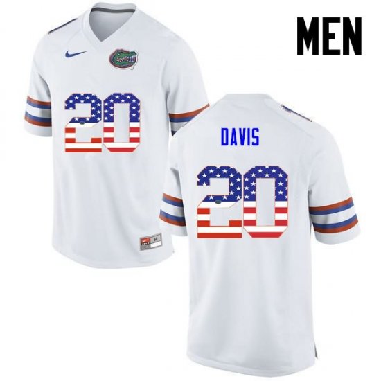 Men's Florida Gators #20 Malik Davis NCAA Nike White USA Flag Fashion Authentic Stitched College Football Jersey SIQ2362YA